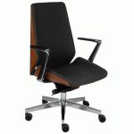 FAUTEUIL DE BUREAU ERGONOMIQUE MOON WOOD, BOIS NOYER CLAIR, MÉCANISME SYNCHRONE, ACCOUDOIRS FIXES, PIEDS EN ALUMINIUM - NOIR