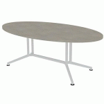 X2 TABLE DE RÉUNION PLATEAU OVALE L.200 BÉTON PIEDS BLANC - QUADRIFOGLIO