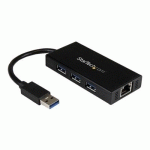 STARTECH.COM HUB USB 3.0 (5GBPS) PORTABLE À 3 PORTS AVEC CÂBLE INTÉGRÉ PLUS GIGABIT ETHERNET - ALUMINIUM