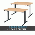 PACK 1 TABLE PLIANTE HÊTRE/NOIR MULTI-USAGE L 120 X P 80 CM PLATEAU HÊTRE / PIEDS ALUMINIUM + 1 OFFERTE