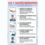 PANNEAU "LES 5 GESTES BARRIÈRES" ADHÉSIF POUR MUR 210 X 300 MM