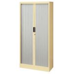 ARMOIRE MÉTAL CLASSTOUT CLASSIQUE - A RIDEAUX - L. 90 X H. 180 CM - CORPS BEIGE  - RIDEAUX GRIS