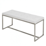 BANC TABOURET ASSISE CAPITONNÉ EN SYNTHÉTIQUE BLANC CADRE EN ACIER INOXYDABLE 100X40 CM - BLANTE