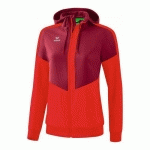 VESTE À CAPUCHE - ERIMA - TRACKTOP SQUAD FEMME BORDEAUX/ROUGE