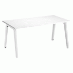BUREAU DROIT EDEN ARCHE BLANC L 160 CM AVEC GOULOTTE PIED BLANC