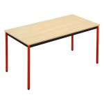 TABLE POLYVALENTE DROIT - L. 140 X P. 70 CM - PLATEAU ERABLE - PIEDS ROUGE