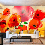 ARTGEIST - PAPIER PEINT COQUELICOTS DE VELOURS - 100 X 70 CM - VERT ET ROUGE