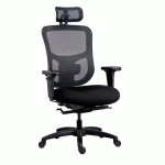 CHAISE DE BUREAU ERGONOMIQUE XL - KING SIZE - TISSU ET MAILLE NOIR - ASSISE GÉNÉREUSE - ACCOUDOIRS 4D - APPUI TÊTE - SOUTIEN LOMBAIRE - MÉCANISME SYNCHRONE AVEC RÉGLAGE PROFONDEUR D