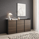 SKRAUT HOME - BUFFET EFFET BOIS DE CHÊNE FONCÉ ET NOIR 156X35X80CM AVEC LED