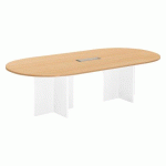 TABLE DE RÉUNION MODULABLE AVEC EXTENSION EXCELLENS L 260 X P 120 CM PLATEAU HÊTRE PIEDS CROIX PLEIN BOIS BLANC