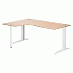 BUREAU COMPACT L 180 CM CHÊNE CLAIR RETOUR À GAUCHE RÉGLABLE EN HAUTEUR PIÈTEMENT MÉTAL PLUS EXCELLENS BLANC