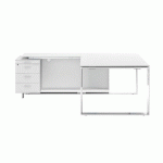 BUREAU DARWIN RETOUR À GAUCHE L 200 X P 200 CM PLATEAU BLANC PIÈTEMENT MÉTAL CHROMÉ