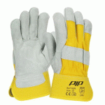 GANTS DE MANUTENTION CROÛTE CUIR BOVIN ET DOS TOILE - GRIS/JAUNE - 10