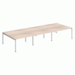 PÔLE 6 BUREAUX DROITS ARKO L 420 X P 168 CM PLATEAUX CHÊNE CLAIR PIÈTEMENT MÉTAL BLANC