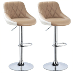 2 X TABOURET DE BAR EN CUIR ARTIFICIEL. DESIGN 2 COULEURS. SIÈGE BIEN REMBOURRÉ. KAKI BLANC - WOLTU