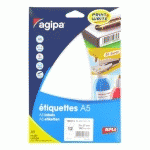 LOT DE 5 - ETIQUETTE ADRESSE JET D'ENCRE ET LASER 70 X 37 MM AGIPA 100313 BLANCHE - BOÎTE DE 192