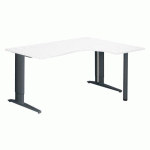 BUREAU COMPACT EXCELLENS L 160 CM BLANC RETOUR À DROITE RÉGLABLE EN HAUTEUR PIÉTEMENT MÉTAL PLUS ANTHRACITE