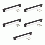 LOT DE 5 POIGNÉES POUR MEUBLES SOFIA - ALUMINIUM - PEINT EN NOIR - 128 MM EMUCA