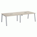 TABLE DE RÉUNION MODULABLE AVEC EXTENSION ECLA L 280 X P 126 CM PLATEAU CHÊNE GRIS PIÉTEMENT MÉTAL ALUMINIUM