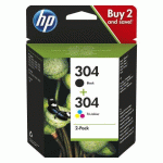 HP 304 PACK 2 CARTOUCHES : 1 NOIRE + 1 CARTOUCHE 3 COULEURS POUR IMPRIMANTE JET D