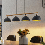 SUSPENSION LINDBY TIRZANA, À 4 LAMPES, NOIR, MÉTAL, BOIS