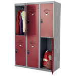 VESTIAIRES MULTICASES MONOBLOCS 3 COLONNES 2 CASES GRIS / ROUGE LARGEUR 400 MM