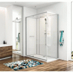 CABINE DE DOUCHE 140 X 90 CM À PORTE PIVOTANTE + PARTIE FIXE - KARA MINÉRAL 2 LEDA