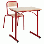 TABLE ATLAS II 130 X 50 CM, CHANTS PLAQUÉS, T5, PLATEAU BEIGE, PIÈTEMENT JAUNE - MANUTAN COLLECTIVITÉS