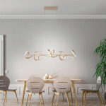 JUST LIGHT. SUSPENSION LED CURLS, LAITON, MÉTAL, 99 CM DE LONG, INTENSITÉ VARIABLE