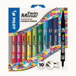 MARQUEUR PERMANENT PILOT TWIN DOUBLE POINTE - POCHETTE DE 10 COULEURS ASSORTIES