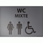 PLAQUE GRAVÉE MIXTE WC + PERSONNES HANDICAPÉES FOND INOX