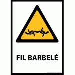 LOT DE 2 - PANNEAU DANGER - FIL BARBELÉ - FORMAT W033 - NORME ISO 7010 VINYLE SOUPLE AUTOCOLLANT A4