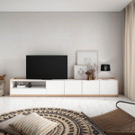 SKRAUT HOME - MEUBLE TV, BANC TÉLÉ, 310X50X37 CM, POUR LES TV JUSQU'À 80, MEUBLES DE SALON, BLANC ET CHÊNE SOFT