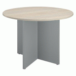 TABLE RONDE DIAMÈTRE 100 CM PLATEAU CHÊNE GRIS PIEDS CROIX ALUMINIUM EXCELLENS