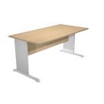 BUREAU DROIT PRONTO TENDANCE - L.160 X P.80 CM - PLATEAU CHÊNE - PIEDS L ALUMINIUM