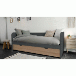 PACK LIT BANQUETTE GIGOGNE FLOCON + 2 MATELAS  GRIS ET BOIS 80X190 CM/OPT:MATELAS FEEVAH HR