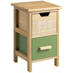 IDIMEX - TABLE DE CHEVET ENFANT ESTA PETITE COMMODE EN BOIS DE PAULOWNIA NATUREL, 2 TIROIRS VERT ET NATUREL AUX MOTIFS FEUILLES - NATUREL, VERT