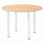 TABLE RONDE ACTUAL - L. 100 X 100 CM  - PLATEAU HETRE - PIED TUBULAIRE BLANC