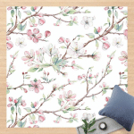 MICASIA - TAPIS EN VINYLE - WATERCOLOUR BRANCHES OF APPLE BLOSSOM IN LIGHT PINK AND WHITE - CARRÉ 1:1 DIMENSION HXL: 60CM X 60CM