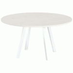 TABLE RÉUNION EVAN Ø 140 CM PIED BLANC PLATEAU PIN - MBA