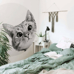 K&L WALL ART - PAPIER PEINT INTISSÉ PHOTO ROND GRAVES PETIT CHAT CHAMBRE D'ENFANT CHAT Ø1.4M - NOIR