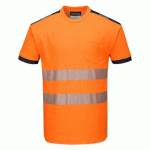 LOT DE 2 - PORTWEST T181 T-SHIRT HV PW3 ORANGE/MARINE - TAILLE XXL