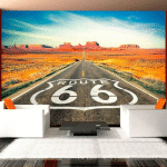 PAPIER PEINT ROUTE 66 - 100 X 70 CM - JAUNE ET ORANGE