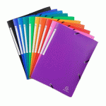 LOT DE 10 - CHEMISE À ÉLASTIQUE 3 RABATS PLASTIQUE EXACOMPTA OPAK 24 X 32 CM DOS 2 CM COULEURS ASSORTIES