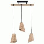 SUSPENSION MÉTAL ET RAPHIA NATUREL PLAYA 3 LUMIÈRES L55 CM NATUREL COREP - MANUTAN COLLECTIVITÉS