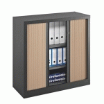 ARMOIRE À RIDEAUX MONOBLOC ECO-CONÇUE DÉCOR H 100 X L 100 CM CORPS ANTHRACITE/RIDEAUX CHÊNE