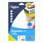 LOT DE 5 - ETIQUETTE ADRESSE JET D'ENCRE ET LASER 97 X 46 MM AGIPA 114025 BLANCHE - BOÎTE DE 96