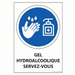 PANNEAU GEL HYDROALCOOLIQUE SERVEZ-VOUS - VERTICAL A5 OU A4  - 210 X 148 MM (A5) - VINYLE SOUPLE AUTOCOLLANT - LOT DE 3