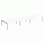 PÔLE 6 BUREAUX DROITS ARKO L 540 X P 168 CM PLATEAUX BLANC PIÈTEMENT MÉTAL ARCHE ALUMINIUM