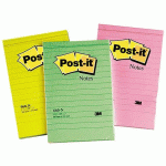 LOT DE 6 - NOTES LIGNÉES REPOSITIONNABLES COULEURS ASSORTIES POST-IT 102 X 152 MM - BLOC DE 100 FEUILLES